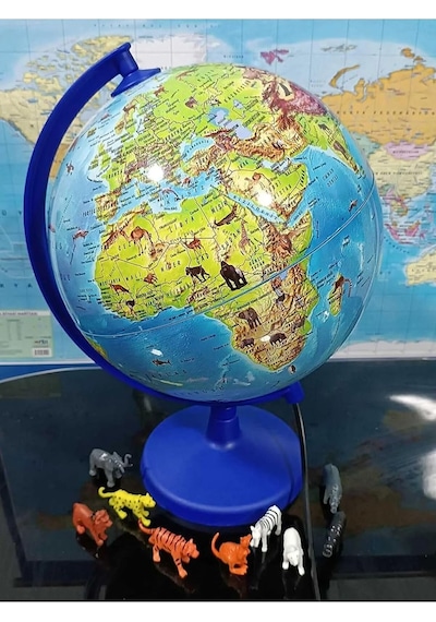 Lrs Store Dünya Küresi Fiziki Hayvanlı Işıksız 20 Cm Çap -30 Cm Yükseklik- Eğitci Yer Küre, Mavi Diğer