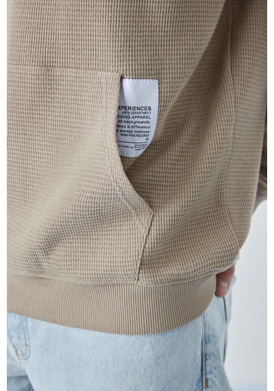 Grimelange SUSTAINY Erkek Oversize Kapüşonlu Uzun Kollu Vizon Sweatshirt