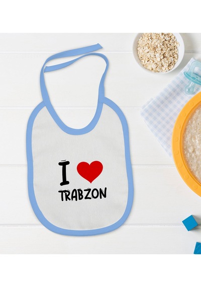 BK Kids I Love Trabzon Tasarımlı Mavi Bebek Mama Önlüğü - Model 1