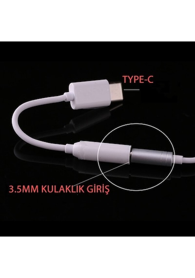 Type-C 3.5Mm Kulaklık Dönüştürücü Aparat Aux Çevırıcı Adeptör-Beyaz