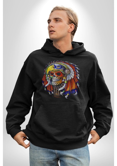 Kızıl Derili Kuru Kafa Düş Kapanı Kadın Erkek Siyah Kapüşonlu Sweatshirt Hoodie Siyah