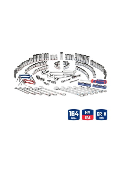 Workpro Wp202530 1/4' 3/8 1/2' Metrik/inç 164 Parça Cr-v Ağır Hizmet Lokma Ve Kombine Anahtar Ta
