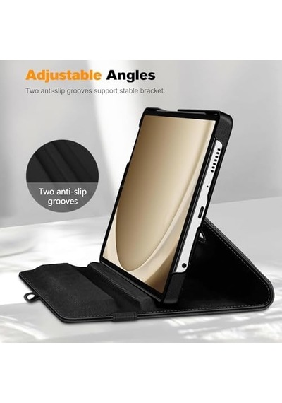 Galaxy Uyumlu Tab A9 Plus X210/Galaxy Uyumlu Tab A11+ Yatay Ve Dikey Standlı 360 Derece Döner Tablet Kılıfı Siyah