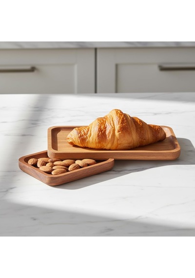 2'li Doğal Akasya Ahşap Dikdörtgen Servis Tabağı Ve Çerezlik Seti 12x9 Cm Ve 20x11 Cm Kahve Yanı Sunumluk, Sushi Ve Meze Tepsisi İkili Takım Diğer