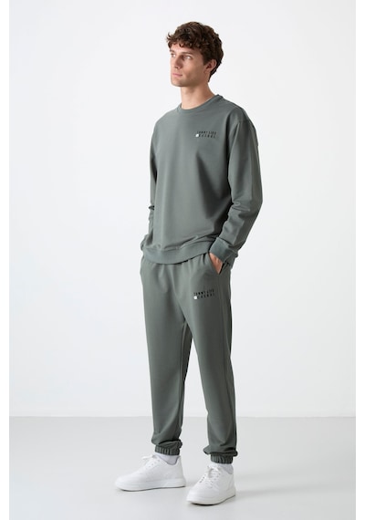 Tommy Life Çağla Casual O Yaka Lastik Paça Pamuklu Erkek Oversize Eşofman Takımı - 85120 Yeşil