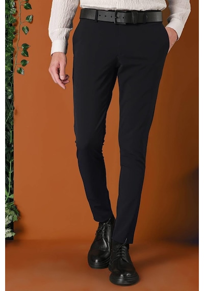 Efor Slim Fit Yan Cepli Düz Esnek Casual Siyah Pantolon P 1144 Siyah