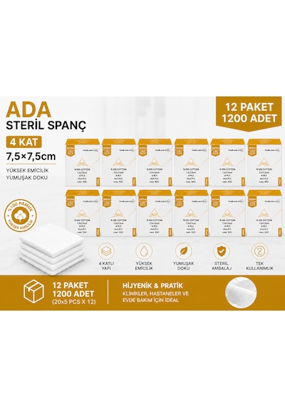 Ada Steril Spanç 4 Kat 7,5 7,5cm 100'Lü 12 Paket