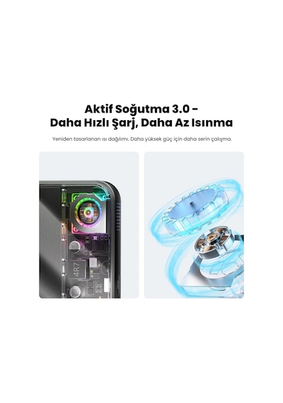 Sharge Icemag 3 Soğutucu Fanlı Standlı 10000 Mah Qi2 25w Magsafe Uyumlu Şeffaf Powerbank, Dahili Kablolu Hızlı Şarj Cihazı Siyah