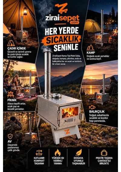 Ziraisepet Katlanabilir Çantalı Çadır Sobası - Portatif Kamp Sobası