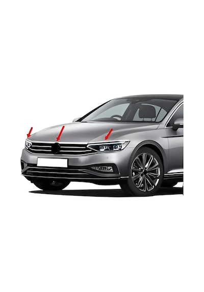 Volkswagen Passat B8.5 Uyumlu 2019 Ve Üzeri Krom Far Üzeri Çıta Ve Ön Panjur 3 Parça Paslanmaz Çelik