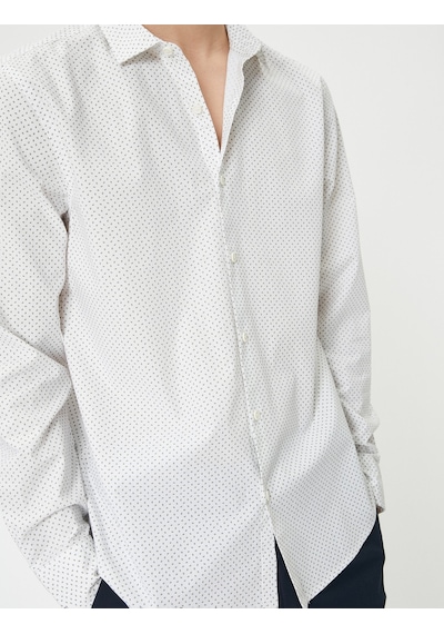 Koton Slim Fit Gömlek Yarım İtalyan Yaka Düğmeli Pamuklu Bej Desenli 4sam60082hw Ekru Desenli