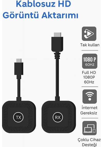 Kablosuz Hd Görüntü Aktarıcı Seti Usb-c Tx Rx 1080p 60hz Tak Çalıştır Bilgisayar Tv Bağlant