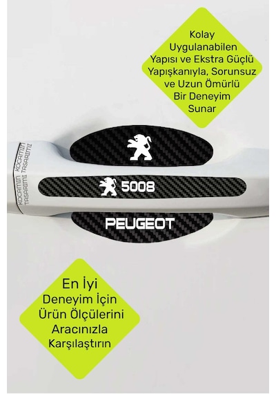Karbon Desenli Peugeot 5008 Kapı İçi Kolları Çizilmelere Karşı Koruma Folyo Seti - Şık Dekoratif Tasarım