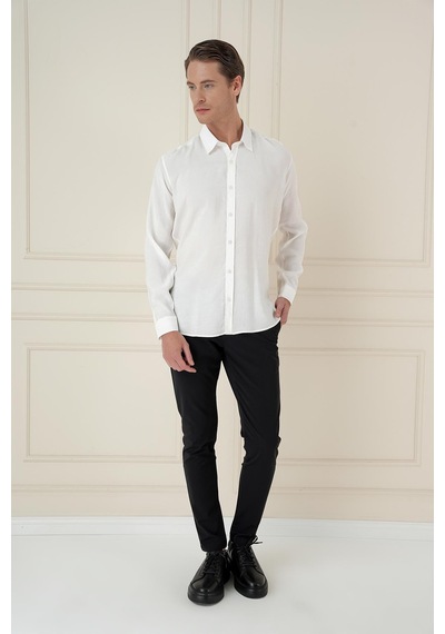 Efor Slim Fit %100 Modal Uzun Kol Klasik Beyaz Gömlek Gk 743 Beyaz