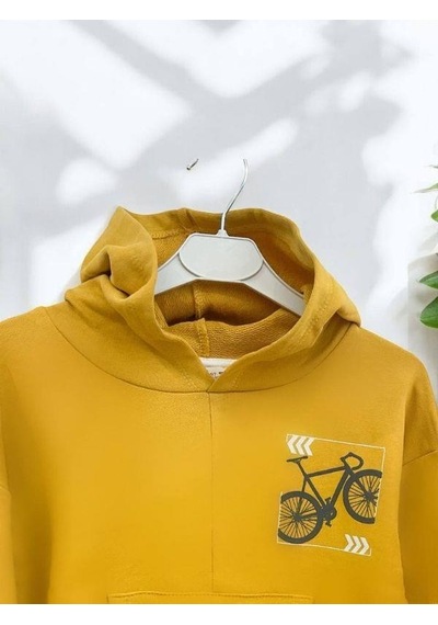 Zekids Erkek Çocuk Mevsimlik Pamuklu Kapüşonlu Kanguru Cepli Sweatshirt-14421 Hardal