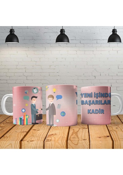 Yeni İşinde Başarılar Kişiye Özel Baskılı Yeni Tasarım Sihirli Kupa Bardak Özel Kutusunda Çok Renkli