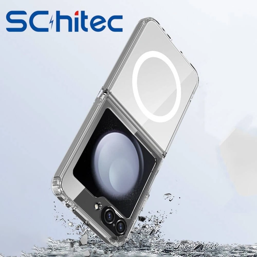Schitec Samsung Galaxy Uyumlu Z Flip 6 Magsafe Özellikli Şeffaf Kılıf Şeffaf