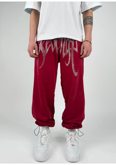 Zaee Yazlık Revenge Oversize Taşlı Eşofman Altı Bordo