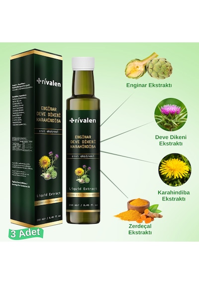 Rivalen Enginar - Deve Dikeni - Karahindiba Bitkisel Sıvı Eki 250 Ml X 3 Adet