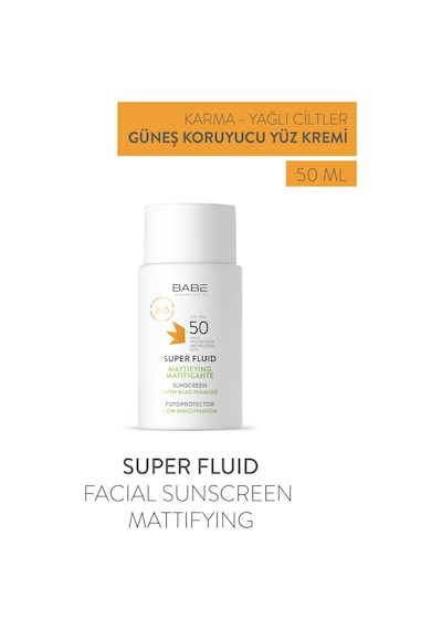 Babe Super Fluid Sunscreen Mattifying SPF50 50ml - Yağlı Ciltler İçin  Matlaştırıcı Yüz Güneş Kremi