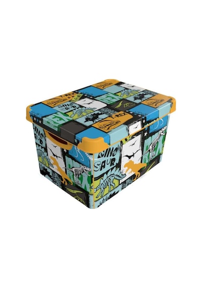 Style Box Dino Dekoratif Oyuncak Kutusu - 17 Litre Gri Çok Renkli