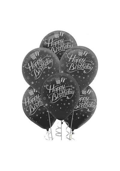 Happy Birthay Siyah Balon 12 İnç 25x30 Cm 10 Lu Paket Çok Renkli