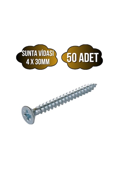 Sunta Vidası 4x30mm Çinko Ahşap Mdf Montaj Vidası 4x30mm 50 Adet 30 MM