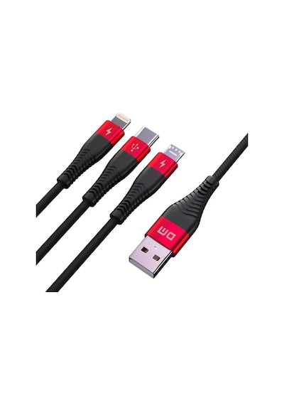 Dm SL004 Apple Uyumlu iPhone Lightning Type-C Micro USB 2.4A Şarj ve Data Kablosu 120 CM