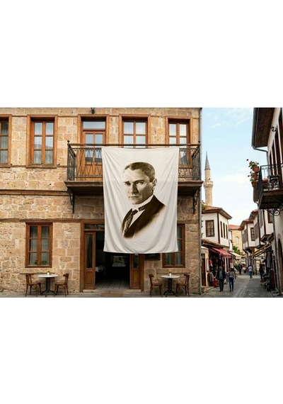 Kravatlı Takım Elbiseli Gazi Mustafa Kemal Atatürk Poster Bayrak Premium Raşel Kumaş 300x450cm Ata31 Diğer