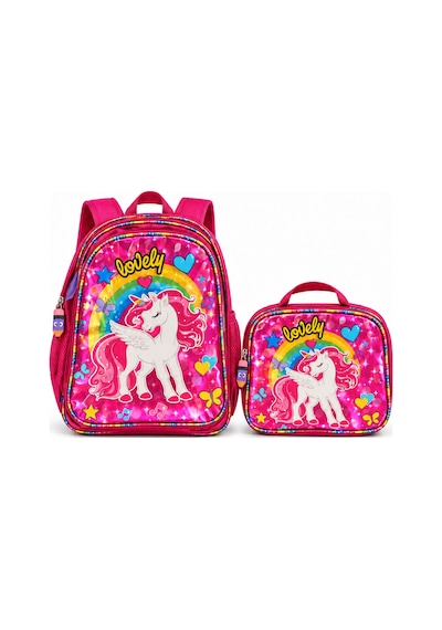 Unicorn İlkokul Okul Çantası Beslenme Çantası Sırt Çantası Simli 2'li Set 35 X 27 X 15 Cm Çok Renkli