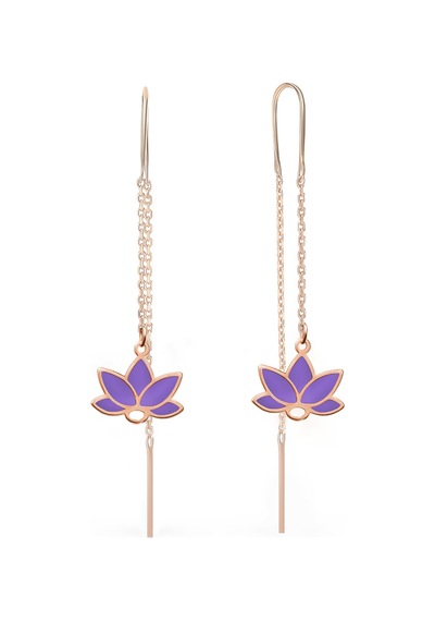 Papatya Silver 925 Ayar Gümüş Rose Kaplama Parlayan Rüya Serisi Tasarım Mor Cam Boyalı Lotus Zincir Küpe