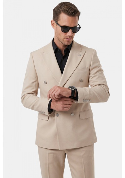 Deep Sea Deepsea Erkek Bej Slim Fit Kruvaze Takım Elbise Likralı Çizgili Dokulu Metal Düğmeli 2600820 Deep Sea Deepsea Erkek Bej Slim Fit Kruvaze Takım Elbise Likralı Çizgili Dokulu Metal Düğmeli 2600820