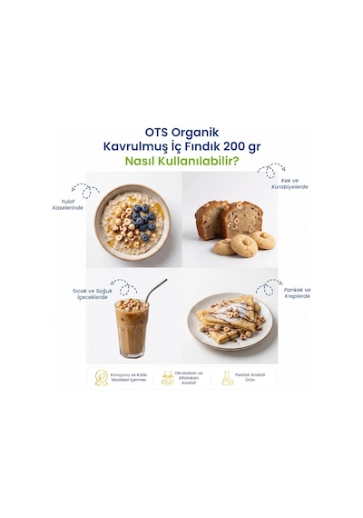 Ots Organik Kavrulmuş İç Fındık 200 gr (Organik Sertifikalı, Pestisit Analizli)