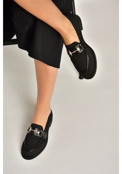 Fox Shoes Y330722104 Siyah Triko Kumaş Toka Detaylı Günlük Kadın Ayakkabı Siyah