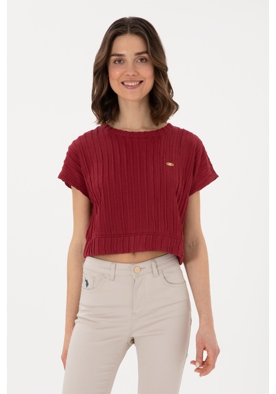U.S. Polo Assn. Kadın Vişne Crop Bisiklet Yaka Tişört 50300801-VR223
