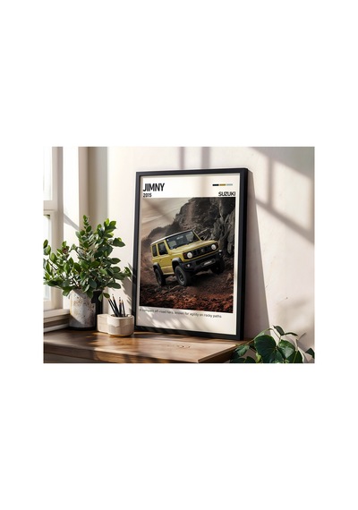 Suzuki Jimny Ahşap Çerçeveli Poster Tablo Kompakt Off-road Siyah