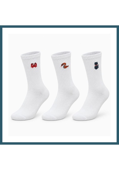 Bezos Unisex Çorap Beyaz Hayvan Nakışlı 3'lü Set Yengeç Yılan Kedi Desenli Uzun Soket Günlük Spor Çorabı Ob Bezos Unisex Çorap Beyaz Hayvan Nakışlı 3'lü Set Yengeç Yılan Kedi Desenli Uzun Soket Günlük Spor Çorabı Ob