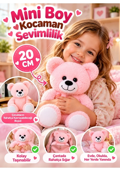 20 Cm Pembe Pelüş Ayıcık Yumuşak Oyuncak Sevimli Ayı Çocuk Oyuncağı Yumuşak Pelüş Oyun Arkadaşı Mini Çok Renkli