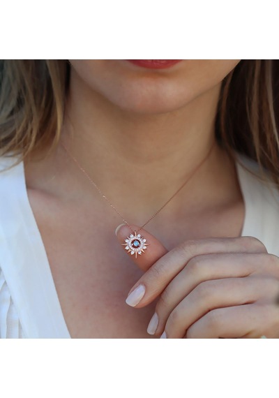 Mavi Zirkon Taşlı Rose Gold Kaplama Lodestar Gümüş Kolye Gümüş