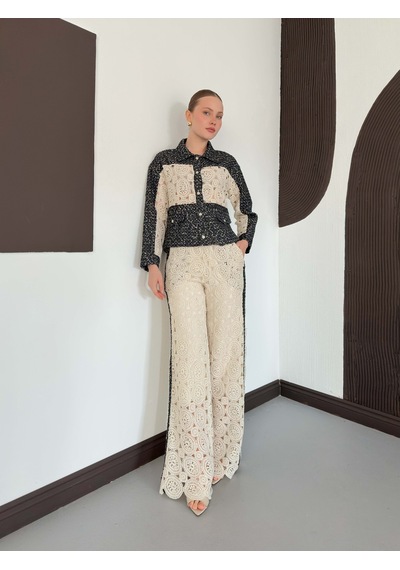 Verymoda Dantel Detatlı Kot Ceket F1758 Ham Siyah