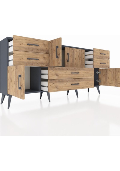 Arges Konsol Tek Raflı 6 Çekmeceli 4 Kapaklı 176x30x83 Antrasit-çam/çam Çam/çam Arges Konsol Tek Raflı 6 Çekmeceli 4 Kapaklı 176x30x83 Antrasit-çam/çam Çam/çam