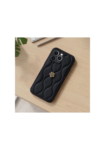 Apple İphone 15 Pro Uyumlu Kılıf Zebana Camellia Deri Kılıf Siyah