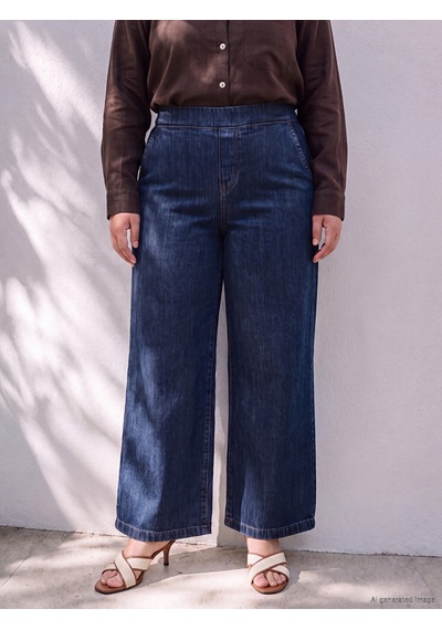 Lcwaıkıkı Petite Lacivert Beli Lastikli Wideleg Kadın Jean Pantolon