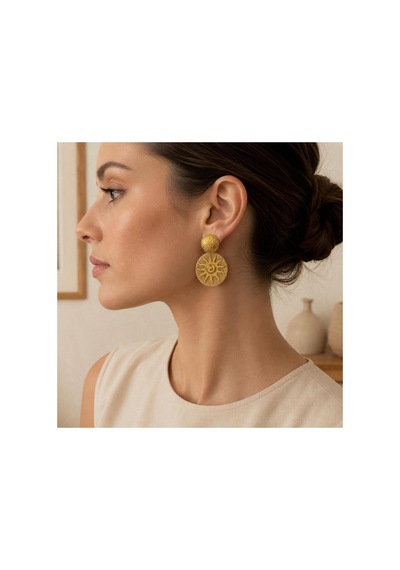 Gold Güneş Figürlü Asetat Detaylı Küpe Gold - 886835897 Gold - 886835897 Gold