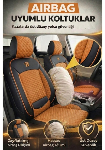 Ford Focus Trend 2012-2018 2+1 Arka Sırt Oturak Uyumlu Altay Serisi Taba Siyah Koltuk Kılıfı