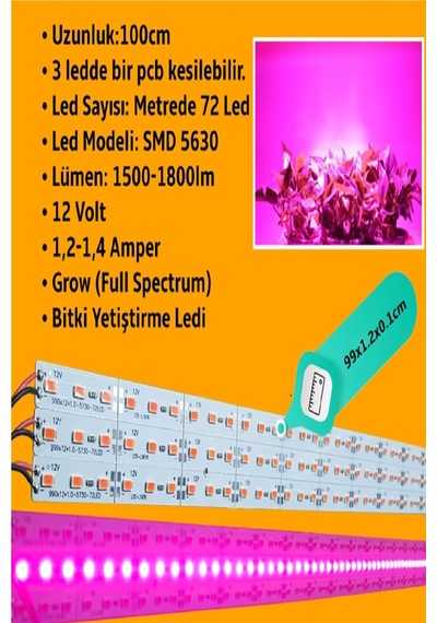 Grow Led 72ledli 12v5630 Full Spectrum Bitki Yetiştirme Ledi 1mt.