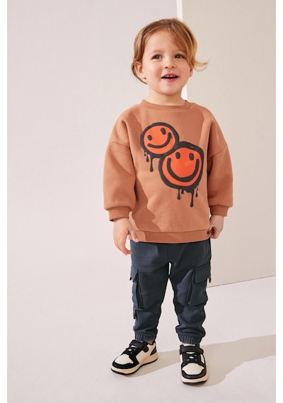 Lolliboomkids Erkek Çocuk Smile Desenli Kışlık 3 İplik Pamuklu Sweatshirt Kargo Eşofman Alt-üst Takım Turuncu Lolliboomkids Erkek Çocuk Smile Desenli Kışlık 3 İplik Pamuklu Sweatshirt Kargo Eşofman Alt-üst Takım Turuncu