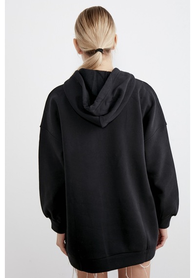Meecy Kadın Siyah Kapüşonlu Kanguru Cepli Sweatshirt Siyah Siyah