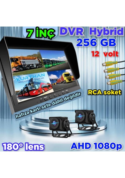 7'' Dvr Ekran 2 Ad 180 Derece Balık Gözü Lens Ahd Kamera Set12 V