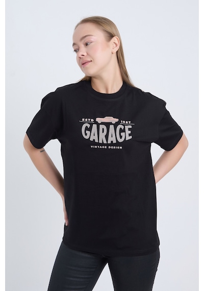 Kadın Oversize Baskılı T-shirt Siyah Garage SIYAH